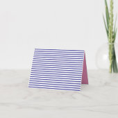 Preppy Pink and Navy Blue Stripe Simple Monogram ノートカード (裏面)