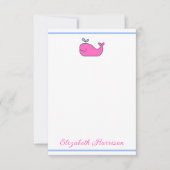 Preppy Pink Blue and White Whale Personalized ノートカード (正面)