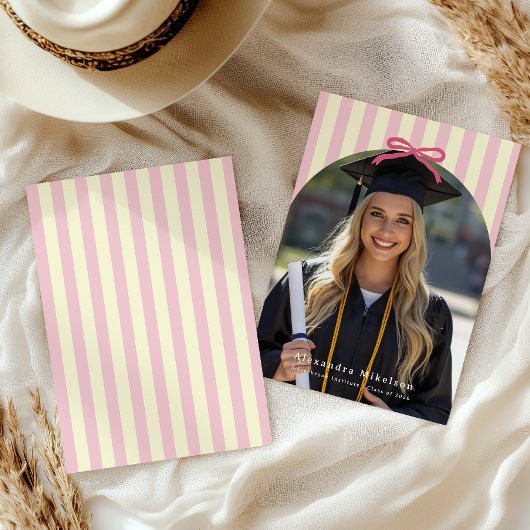 Preppy Pink Bow Arch Photo 案内状