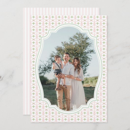 Preppy Pink Bow Christmas Nutcracker 2 Photos  シーズンカード (正面/裏面)