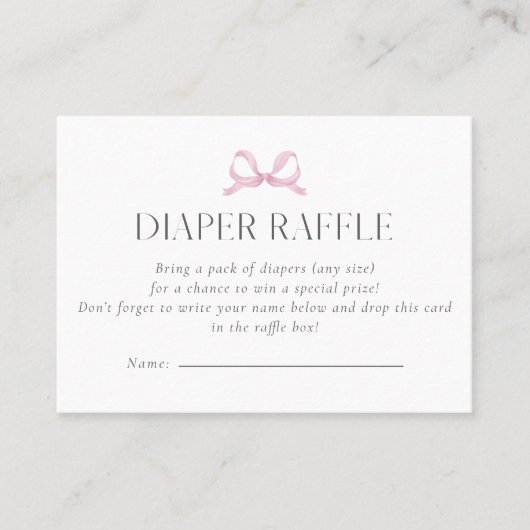 Preppy Pink Bow Diaper Raffle Card   名刺 (正面)