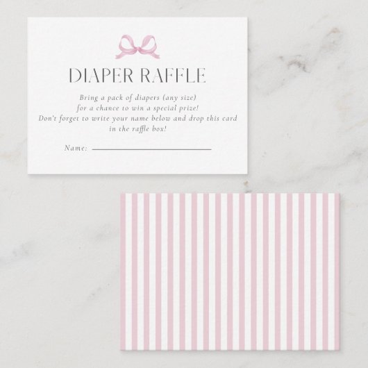 Preppy Pink Bow Diaper Raffle Card   名刺 (正面/裏面)