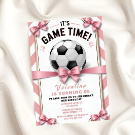Preppy Pink Bow Girl Soccer Game Time Birthday 招待状