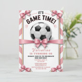 Preppy Pink Bow Girl Soccer Game Time Birthday 招待状 (スタンド正面)