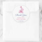 Preppy Pink Chinoiserie Bunny Baby Shower Favor ラウンドシール (バッグ)