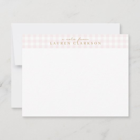 Preppy Pink Gingham Note Card 案内状 (正面)