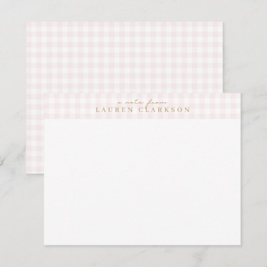 Preppy Pink Gingham Note Card 案内状 (正面/裏面)
