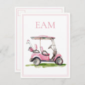 Preppy Pink Golf Cart Monogram ポストカード (正面/裏面)