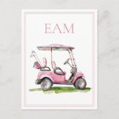 Preppy Pink Golf Cart Monogram ポストカード (正面)