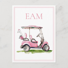 Preppy Pink Golf Cart Monogram ポストカード