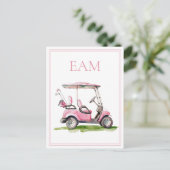 Preppy Pink Golf Cart Monogram ポストカード (スタンド正面)