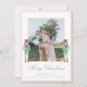 Preppy Pink Green Christmas Nutcracker 2 Photos シーズンカード (正面)