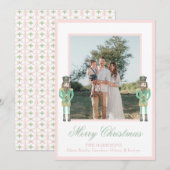 Preppy Pink Green Christmas Nutcracker 2 Photos  シーズンカード (正面/裏面)