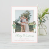 Preppy Pink Green Christmas Nutcracker 2 Photos シーズンカード (スタンド正面)