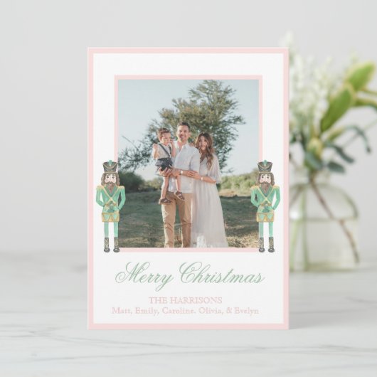 Preppy Pink Green Christmas Nutcracker 2 Photos  シーズンカード (スタンド正面)