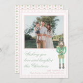Preppy Pink Green Christmas Nutcracker One Photo  シーズンカード (正面/裏面)