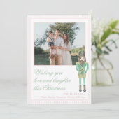 Preppy Pink Green Christmas Nutcracker One Photo  シーズンカード (スタンド正面)