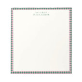 Preppy Pink Green Gingham Plaid Personalized Name ノートパッド (正面)