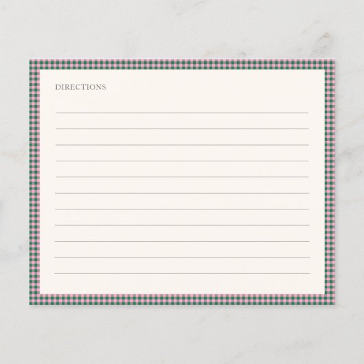 Preppy Pink Green Gingham Shower Recipe Card (裏面)