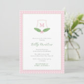 Preppy Pink Green Monogram Cane Baby Girl Shower 招待状 (スタンド正面)