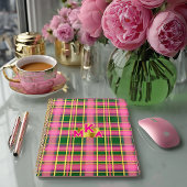 Preppy Pink & Green Plaid | Monogrammed Planner プランナー手帳