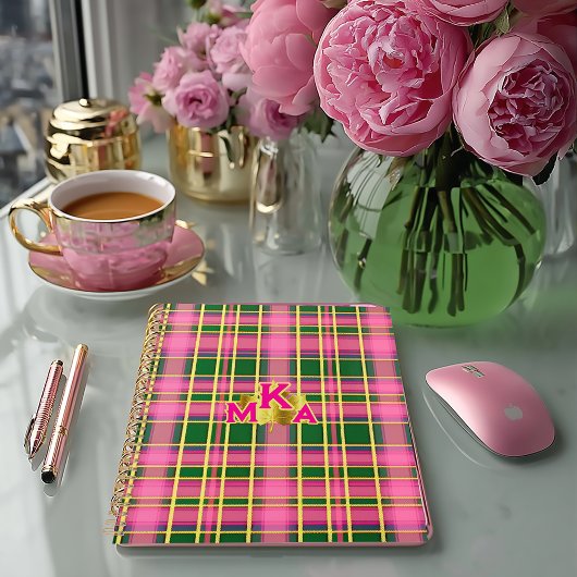 Preppy Pink & Green Plaid | Monogrammed Planner プランナー手帳