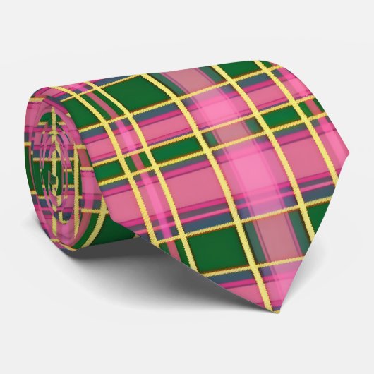 Preppy Pink & Green Plaid  Neck Tie ネクタイ (ロール)