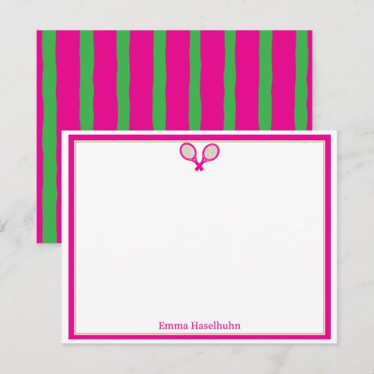 Preppy Pink & Green Tennis Flat Card Stationary サンキューカード (正面/裏面)