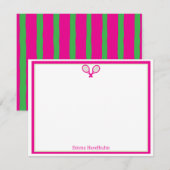 Preppy Pink & Green Tennis Flat Card Stationary  サンキューカード (正面/裏面)