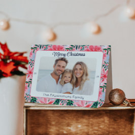 Preppy Pink Holiday Floral Photo シーズンカード