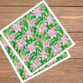 Preppy Pink Lily Floral Chic Garden Party スタンダードカクテルナプキン