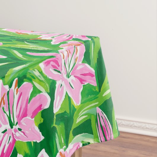 Preppy Pink Lily Floral Greenery Chic Garden Party テーブルクロス (インサイチュ)