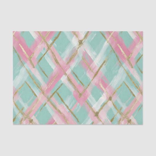 Preppy Pink Mint Gold Glitter Argyle Pattern 薄葉紙 (正面)