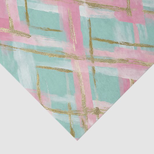 Preppy Pink Mint Gold Glitter Argyle Pattern 薄葉紙 (詳細)