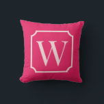 Preppy Pink Monogram Dorm Room Pillow  クッション<br><div class="desc">Preppy Pink Monogram Dorm Room Pillow – Personalized Initial College Dorm Decor Add a bold preppy touch to your dorm room with this Preppy Pink monogram pillow, featuring a classic framed initial design on a vibrant pink background. The elegant serif monogram inside a decorative frame creates a timeless preppy look...</div>