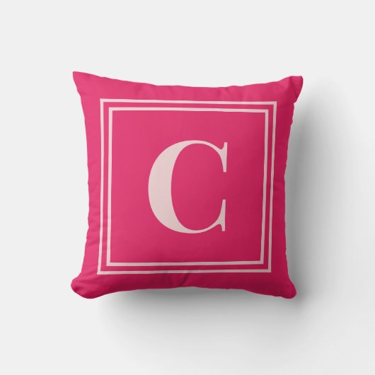 Preppy Pink Monogram Dorm Room Pillow – Classic クッション (正面)