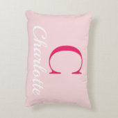Preppy Pink Monogram Name Dorm Room Pillow  アクセントクッション (裏面(縦))