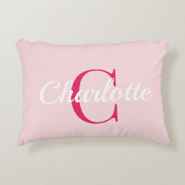 Preppy Pink Monogram Name Dorm Room Pillow  アクセントクッション