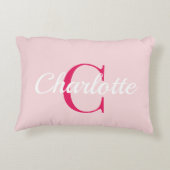 Preppy Pink Monogram Name Dorm Room Pillow アクセントクッション (裏面)