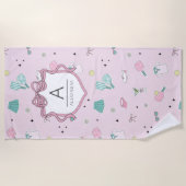 Preppy Pink Monogram Pickleball Gift for Her ビーチタオル (正面)