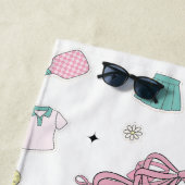 Preppy Pink Monogram Pickleball Gift for Her ビーチタオル (インサイチュ)