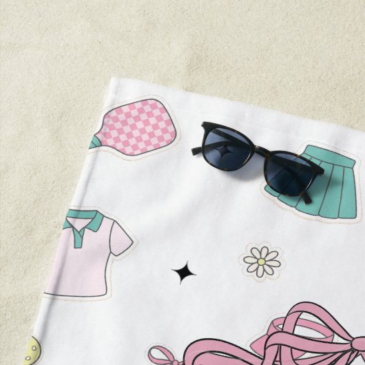 Preppy Pink Monogram Pickleball Gift for Her ビーチタオル (インサイチュ)