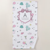 Preppy Pink Monogram Pickleball Gift for Her ビーチタオル (正面)