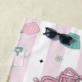 Preppy Pink Monogram Pickleball Gift for Her ビーチタオル (インサイチュ)