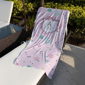 Preppy Pink Monogram Pickleball Gift for Her ビーチタオル