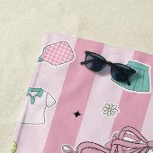 Preppy Pink Monogram Pickleball Gift for Her ビーチタオル (インサイチュ)