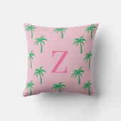 Preppy Pink Palm Tree Monogram Pillow クッション (裏面)