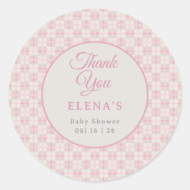Preppy Pink Plaid Baby Shower  ラウンドシール