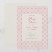 Preppy Pink Plaid Baby Shower Invitation 招待状 (正面/裏面)