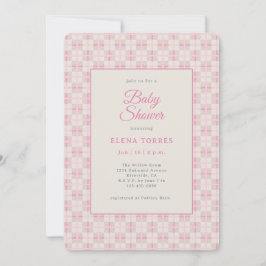 Preppy Pink Plaid Baby Shower Invitation 招待状